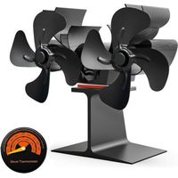 Dual-motor fan heater for wood, gas, or pellet stoves, with integrated magnetic thermometer, black. Compatible with wood, gas, and pellet stoves.--BIEMMEDUE