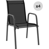 Set aus 4 stapelbaren, atmungsaktiven Stühlen mit Armlehnen und hoher Rückenlehne, aus Metall und Polyester, 51 x 69 x 87 cm, schwarz