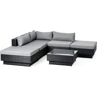 Set da giardino modulare a 5 posti in resina intrecciata nera AMORGOS