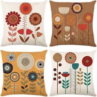 4pcs Vintage Floral Throw Pillow Covers, Cushion Cover 45x45 Retro Mid Century Modern Pillowcase Decorative Cushion Covers Flowers Tropical Plant Pattern for Sofa Chair Living Room (Cotton Linen)