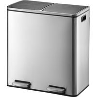 Kitchen Move – Poubelle à pédale tri sélectif 60L – 2 compartiments de 30L – Acier inoxydable brossé – Système de fermeture silencieuse