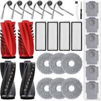 28 Stück Zubehörset für Roborock Qrevo Curv/Qrevo Edge/Qrevo S5V Saugroboter mit 2 Paar Hauptbürsten 6 Wischtücher 4 Filtern 6 Staubbeuteln 6 Seitenbürsten 1 Reinigungsbürste 1 Schraubendreher