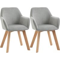 Set 2 Sedie per Sala da Pranzo Imbottite in Velluto con Braccioli e Gambe in Legno, Grigio