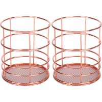 Lot de 2 porte-stylos ronds, panier de rangement de bureau en métal doré rose, boîte de rangement pour maquillage