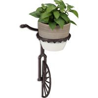 Relaxdays – Support pot de fleurs mural en fonte – Décoration extérieure résistante aux intempéries – Ø 13 cm – Brun foncé – Installation facile