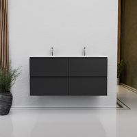 Inda - Badezimmerschrank B.120 mit Doppelwaschbecken, glänzend/matt schwarz, 4 Schubladen - Ruby