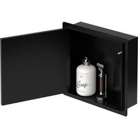 LuxeBath Niche de Douche Encastrée en Acier Inoxydable Brossé avec Porte Carrelable, 25,5x25,5x10 cm, Noir Mat, sans Rebord, Étagère Simple pour Rangement Murale, Étanche, Accessoires Salle de Bain