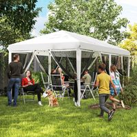 Tente Pliable Pop-Up Gazebo 6x3 m avec 6 Murs Latéraux en Maille Anti-UV et Sac de Transport Crème