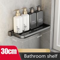 Salle de bain noir pli étagère espace aluminium étagères d'angle porte-serviettes porte-shampooing cuisine étagère de rangement sans clou installer 30cm