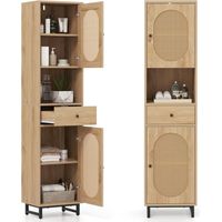 Costway – Colonne de salle de bain en rotin PE – 2 armoires avec étagères ajustables – Compartiment ouvert et tiroir – Dimensions 30 x 40 x 170 cm