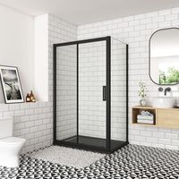 Ocean Sanitaire – Cabine de douche coulissante 120x80x195cm – Verre trempé 8mm anticalcaire – Profilé aluminium noir mat – Système soft-close silencieux