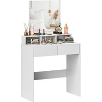 Mesa de Maquillaje con Espejo 2 Cajones 3 Compartimentos Tocador para Dormitorio 75x38x135 cm Blanco