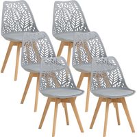 Wokaka - Set di 6 sedie da pranzo design scandinavo - Schienale traforato a fogliame grigio - Gambe in legno di faggio
