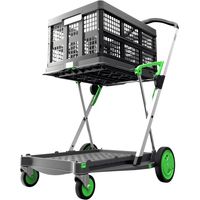 Chariot pliable CLAX avec caisse pliable 46L – Charge utile 60 kg – Dimensions 1020 x 550 x 910 mm – 4 roues caoutchouc non tachant – Protaurus