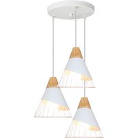 3 Lights Pendant Light Metal Wood Ceiling Light Shade Modern White Hanging Lamp