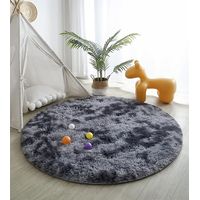 Tappeto per soggiorno 100 cm x 100 cm (grigio scuro, rotondo) Design moderno a pelo lungo, antiscivolo per interni Arredamento moderno Tappeti ultra morbidi
