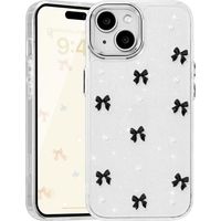 Coque pour iPhone 13/iPhone 14, coque de téléphone à nœud papillon 3D pailleté et brillant, coque esthétique transparente en TPU souple et résistant, fine et élégante, idéale pour femmes et filles - N