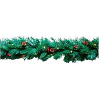 Boa navideña con decoración de piñas y bolitas rojas 30leds 180cm
