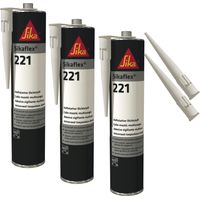 Sikaflex-221 Witterungsbeständiger haftstarker Dichtstoff, 300ml, hellgrau, 3 Set mit 5 Düsenspitzen