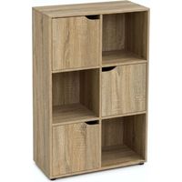 Scaffale Libreria 6 Scomparti 3 Ante Effetto Legno Naturale 60x29x90 cm