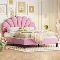 Letto imbottito 140/200 cm rosa di velluto con testata floreale