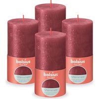 BOLSIUS - Candela rustica a pilastro Shimmer - Rosso - 13 cm - Confezione da 4 -Non gocciolante - Candele non profumate