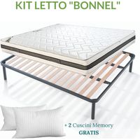 EVERGREENWEB - Kit Rete e Materasso Matrimoniale 180x200 Alto 20cm con COPPIA CUSCINI Memory INCLUSI Set Letto Materasso a MOLLE in ACCIAIO e WaterFoam EXTRA COMFORT + Rete a Doghe in Legno ORTOPEDICA
