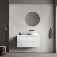 Mobile bagno sospeso reversibile 100 cm Bianco Opaco per Lavabo d'appoggio Specchio Tondo - Fiji Paint Top