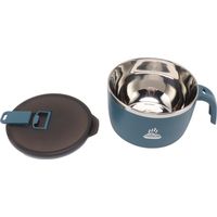 Bol à nouilles en acier inoxydable 900 ml avec couvercle, bleu, idéal pour les logements étudiants et les bureaux.