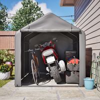 AS EASY Abri à vélos gris 160 x 220 x 165 cm avec porte sectionnelle, structure en acier thermolaqué noir, abri extérieur en PE résistant aux intempéries pour vélos et outils de jardin – idéal pour le