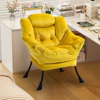 Lazy Chair, Relaxing Chair with Metal Frame and a Side Pocket, Simple Style Comfy Chairs for Bedrooms Living Room Balcony