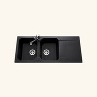 Évier résine noir moucheté 116x50 cm – 2 bacs réversibles – Évier à encastrer avec vidage manuel – Bonde et siphon inclus – EWI