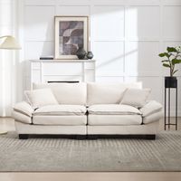 Neche – Canapé 3 places moderne en velours côtelé beige – Accoudoirs rembourrés – Assise ultra-profonde – Pieds en bois robuste – 224x81x81cm