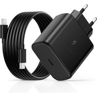 45W USB C Charger Fast Charging with Type C Cables 2M, for Samsung Galaxy S25/S24/S23/S22/S21 Ultra/S20/S20+/Note 20/10/9/A73/A53/A52/S10 Mobile Phone Fe USB-C AC Adapter Power Socket Noir