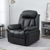 Poltrona reclinabile elettrica con poggiapiedi regolabile, rivestimento in materiale sintetico nero.