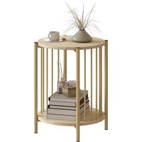 Table basse ronde 2 niveaux avec étagère rangement acier 41x49 cm Naturel