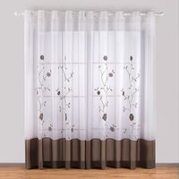 Lot de 2 rideaux à œillets voilage broderie florale marron, 140 x 245 cm – Pour chambre, cuisine, salon, décoration romantique–DELKEVIC