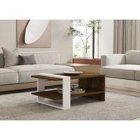 Mesa de centro bicolor en nogal y blanco con almacenaje, 80x35x50 cm, ideal para salón o sala familiar