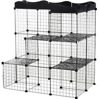 Cage parc enclos pour petits animaux chats lapins modulable 3 niveaux 2 portes rampe fil métallique 105 x 70 x 116 cm noir