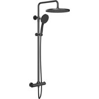 Colonne de douche thermostatique noire – Douche de tête ronde 30 x 30 cm en ABS – Thermostat sécurité 38℃ – Installation facile