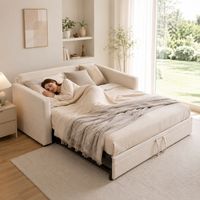 Canapé convertible 2 places 90/180x200 cm, lit gigogne capitonné en velours avec sommier à lattes, Canapé clic clac avec cadre métallique, Canapé 2-en-1 pour chambre ou salon, Beige