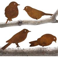YMYNY Garden decoration rust plug, 4 metal birds with screws, garden birds silhouette decoration, metal garden decoration with rust effect patina, garden decoration