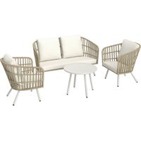 Gartenmöbel Set aus Polyrattan Lounge-Set mit 2er Sofa Sessel Tisch Kissen wetterfest für 4 Personen Khaki
