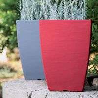 Vaso Cromia Adone quadrato decorazione in resina "Made in Italy" da h 38 cm -Vaso con sottovaso / Bordeaux