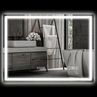 Miroir de salle de bain lumineux 80x60 cm, miroir mural LED avec fonction musique Bluetooth, fonction mémoire, horloge, 3 couleurs d'éclairage, antibuée et interrupteur tactile, argent