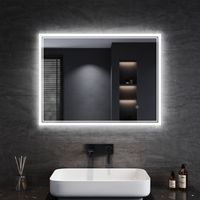 SIRHONA Badspiegel mit Beleuchtung Touch Schalter Klatweiß mit Power Off Memory Funktion Energiesparend IP44 80x60cm