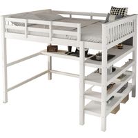 Lit mezzanine,140 x 200,lit mezzanine enfant avec rangements et bureau sous lit,sans matelas,blanc