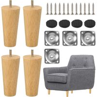 MINKUROW Tischbeine aus Holz, 8 cm, Set mit 4 konischen Möbelbeinen aus Massivholz, Ersatz-Möbelbeine mit Befestigungsplatten und Schrauben für Schlafsofa, Schrank, Couch, Stuhl (vertikal)