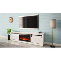 MOBILE TV CON CAMINETTO ELETTRICO GRANERO INCORPORATO cm200x35x57 BIANCO LUCIDO