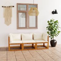 Canapé fixe 3 places de jardin Sofa Banquette de jardin avec coussin Crème Bois d'acacia 71668